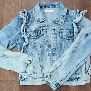 Elan Ruffle Denim Jacket, Size Medium
